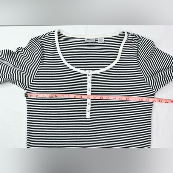 Chico's Black and White Striped Blouse 3/4 Length Sleeve Size Large - Picture 5 of 6